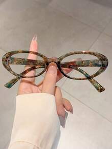 1 Pair New Personalized Oval Shaped Lightweight Eyeglasses, Fresh Korean Style, Minimalist Versatile Non-Prescription Clear Lenses - Green - View 2