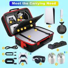 Travel Case For Playstation 5, Playstation 5 Pro, Playstation 5 Slim, Carrying Case Hard Shell Compatible With Playstation 5 Console, Shockproof Protective Storage Bag For Playstation 5 Disk Digital Edition, Headset, Game Accessorie - Black and Red - View 2