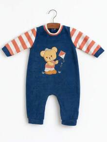 Baby Boy's Plush Embroidered Romper Baby Boy's Clothes - 藍色 - 查看 5
