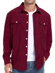 Men's Corduroy Button Down Long Sleeve Casual Shacket Western Shirt With Flap Pockets, 2025 Style - A07 深綠色 - 查看 6