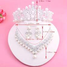 Premium Bridal Accessories Set: Faux Pearl Crown, Necklace, And Earrings, Suitable For Wedding Dress, Stage Performance, Banquet, Birthday Party