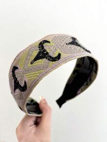 1pc Embroidered Headband, Geometric Pattern Bohemian Polyester Cowgirl Vintage Design Hair Accessory ,Beauty ,Hair Hair Hoop