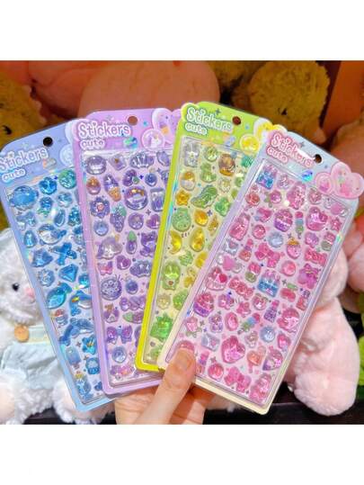 3D Relief Three-Dimensional Stickers - Cat Little Dinosaur Rabbit Rabbit Penguin Cute Animal Cartoon Decoration Sticker - DIY Notebook Material, Dream Rabbit Crystal Relief Sticker, Foam Three-Dimensional Notebook Decoration Painting