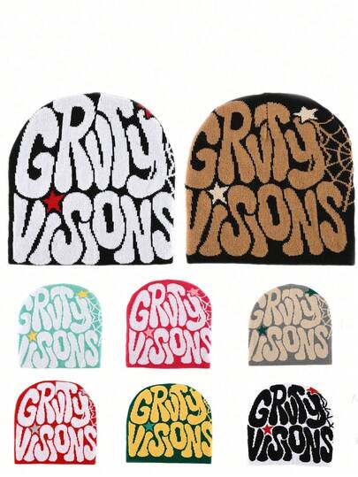 2pcs "GRVTY VISIONS" Hip Hop Beanie Cap, Y2K Fashion Cold Knit Hat, Outdoor Warm Thermal Hat For Men, Wear
