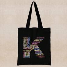 Grand sac fourre-tout à capacité élevée pour le travail, les déplacements, sac de transport avec motif lettre, sac en canevas, sac d'épaule pour les livres de l'université, sac de courses léger