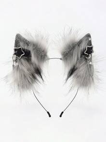 Handmade Simulation Animal Ear Headband Plush Cute Metal Punk Cosplay Comic Exhibition Props Headdress Ears - 深灰色 - 查看 4