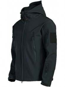 Chamarra Táctica Militar con Capucha para Hombre Chamarra Impermeable Deportiva Montaña de Forro Polar Chamarra Softshell para Camping Senderismo - Negro - Ver 1