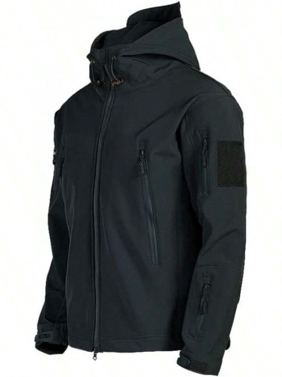 Chamarra Táctica Militar con Capucha para Hombre Chamarra Impermeable Deportiva Montaña de Forro Polar Chamarra Softshell para Camping Senderismo - Negro - Ver 1