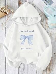 MEN'S Casual Hooded Pullover With I'm Just A (But Like Blue) Bow Letter Graphic - Soft Polyester, Long Sleeve, Front Pocket, Relaxed Fit For All Seasons, Beach Chic Style, Beach Clothes,Fall Hoodies,Men's Fall Clothes,Street Wear,Halloween,Mens Hoodies,Y2k Clothes,Jesus Hoodie,Thanksgiving Day,Nightmare Before Christmas,Christmas - White - View 1