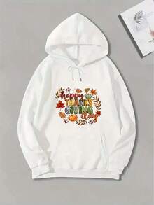 MEN'S Thanksgiving Hoodie - Happy Thanksgiving Day Text With Pumpkin, Maple Leaf & Turkey Graphic - Lightweight Pullover Sweatshirt For Fall, Christmas, Everyday - Cozy Casual Hooded Sweater For MEN,Fall Hoodies,Men's Fall Clothes,Street Wear,Halloween,Mens Hoodies,Y2k Clothes,Jesus Hoodie,Thanksgiving Day,Nightmare Before Christmas,Christmas - 白色 - 查看 1