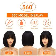 Bone Straight BoB Wig Human Hair Wigs 200 Density HD Lace Front Human Hair Wig With Bangs Brazilian Remy Closure Wig - #1 - Xem 4