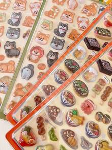 1pc/3D Japan Style Embossed Funny Acrylic Diamond Stickers, Sushi Shiba Inu DIY Decorative Stickers, Cute Embossed Stickers For Phone Decoration