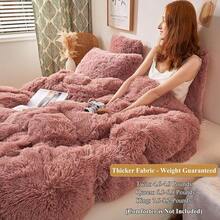 Plush Shaggy Duvet Cover Set, Ultra Soft Fluffy Bedding Sets 3 Pieces (1 Fuzzy Comforter Cover + 2 Pillow Cases), Zipper Close (, Pink), Luxury Bedding - 老粉紅 - 查看 3