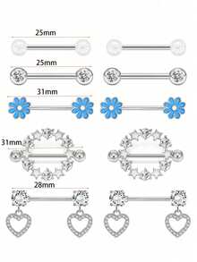 10 件/套性感可爱粉色乳头环不锈钢镀金蝴蝶链花 14G 乳头穿孔首饰女士乳头杠铃环心形乳头钉适合约会派对佩戴情人节、妈妈、母亲、母亲节、礼物