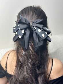 1pc Black & White Polka Dot Bow Ribbon Claw Clip, Fashionable Versatile Elegant Hair Accessory Suitable For Daily Wear, Casual, Party, Commute, Vacation, Washing Face, Makeup, Outfit Matching Winter Hair Clutch Elegant Hair Clips