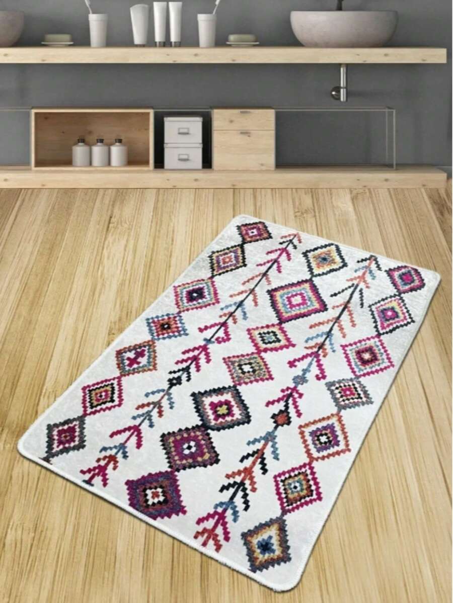 70x120 Cm Non-Slip Bathroom Mat – 100% Polyester | Soft, Absorbent & Quick Dry | Made In Turkey - Multicolor - View 1