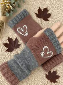 1 paire de gants tricotés mode automne et hiver pour femmes. Gants chauds à motif de couture et broderie, sans doigts. Convient pour l'extérieur, le bureau, les étudiants, etc.