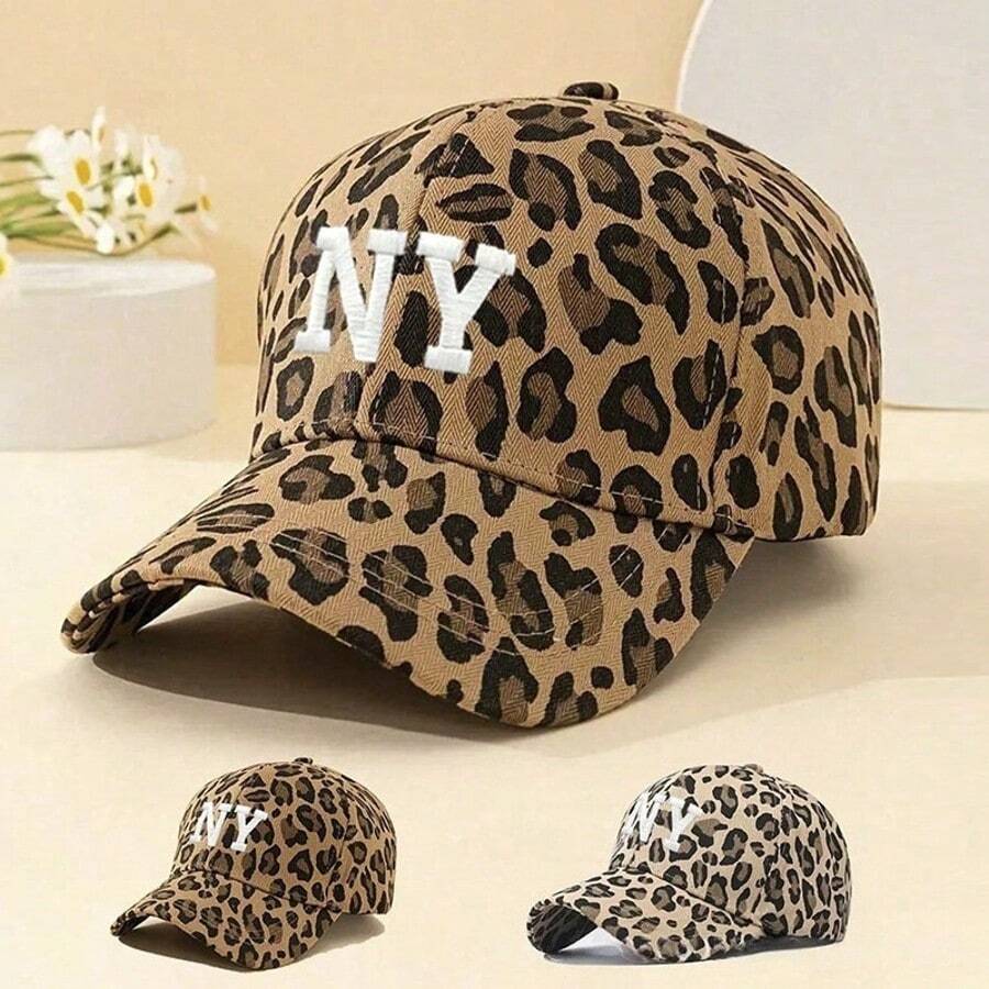 Unisex Letter Embroidery Leopard NY Baseball Caps Outdoor Adjustable Spring And Autumn Casual Sunscreen Hat