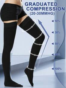 20-30 MmHg Graduated Compression Stockings For Women & Men - Medical Grade Copper Infused Closed Toe Thigh High Socks With Circulation Support, Relief For Varicose Veins, Edema & DVT Prevention - Ideal For Nursing, Travel/Flight & All Day Wear - Black - View 14