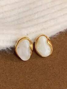 2 đôi bông tai đính đá mắt hổ trắng bằng nhựa màu nâu cổ điển, bông tai thời trang dành cho nữ, trang sức nhuộm ombre cá nhân hóa. - trắng - Xem 8