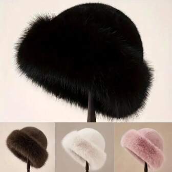 Elegante sombrero de invierno de mujer de piel sintética, sombrero cálido de estilo mongol grueso y lujoso para exteriores - Diseño cómodo y esponjoso de protección para las orejas, elástico ligero, regalo perfecto para familiares y amigos en Navidad y Año Nuevo
