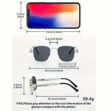 1 Pair Of Unisex Square Metal Korean Style Fashion Glasses, Suitable For Music Festivals And Street Photography Accessories - 黑色的 - 查看 10