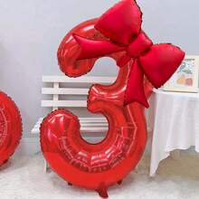 2件組 32英吋粉色數字造型鋁箔氣球，附啞光蝴蝶結裝飾，適用生日、婚禮、戶外活動、週年紀念、節日、萬聖節、聖誕節背景牆裝飾氣球 - 紅色 - 查看 7