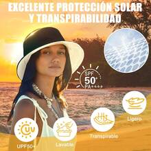 2 Piezas Sombreros de Sol para Mujer Reversible, Sombrero para el Sol con Una Cuerda Desmontable a Prueba de Viento, Protección UV UPF 50+, Perfecto para Exteriores, Playa, Escalada, Camping y Pesca. - 1 - Ver 3