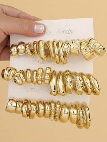 1-18pairs Fashionable Big Size Glossy Gold Spray-Coated ABS Plastic Earring Set, Skin-Friendly, Minimalist Geometric Earrings For Ladies'All-Day Wear