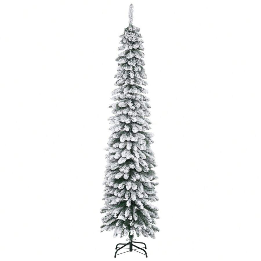 Artificial Christmas Tree, Snow-Covered, Slim Design, Fire-Resistant, 210, Green/White - 1 - View 1
