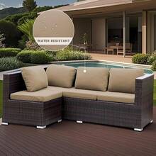 HANDONTIME 8Pcs Patio Cushion Covers Stretch Outdoor Couch Cover Cushions Outdoor Furniture Waterproof Patio Furniture Cover Pets Sofa Covers Washable (Khaki,Cover Only) - A:卡其色 - 查看 10