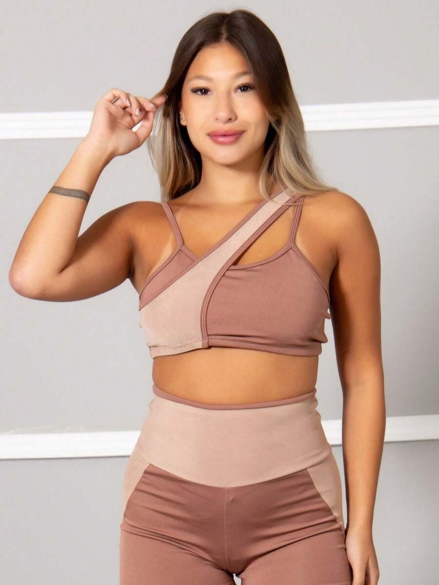 Fitness Top With Tulle Detail In The Gym 11174 - Rust Brown - View 1