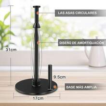Portarrollos de Papel para Cocina en Acero Inoxidable - Soporte Estable con Base Pesada para Encimera - Dispensador de Toallas Fácil de Usar para Hogar, Baño y Decoración para Cocina (Negro) - Negro y Plata - Ver 4