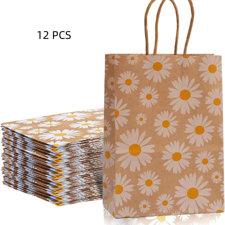 12 PCS Daisy Flower Gift Bags Bulk Daisy Party Favors Bags Daisy Candy Bags With Handles For Wedding Retro Birthday Party Decorations Supplies - 彩色 - 查看 1