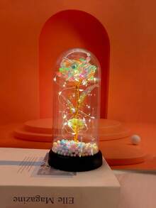 LED Glowing Rose Flower Lamp With Plastic Cover, Decorative Artificial Flower, Maneki-Neko (Lucky Cat) Home Decor, Desktop Ornament, Mother's Day/Graduation Gift, Birthday/Housewarming/Anniversary Present (Random Cat) - Multicolor - View 14