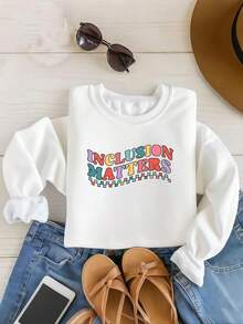 Women's Sweatshirt Print Inclusion Matters, Special Education Shirt, Mindfulness Shirts, Autism Awareness, Equality Shirt, Neurodiversity Shirt,Dyslexia Shirt,Autism Breathable Unisex Summer Fashion T-Shirt For Women Casual Stretched Versatile Streetwear Graphic Women - 白色 - 查看 4