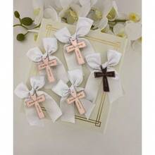 Christian Cross Ribbon Brooches, Baptism/Wedding/Communion Guest Favors, Exquisite Boxed Religious Ceremony Small Gifts