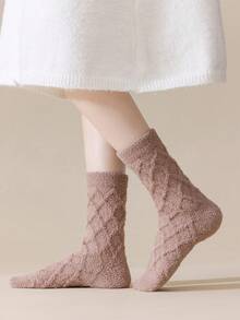 1 par de calcetines de mujer suaves y sin pelusa, de felpa, gruesos y cálidos, aptos para el hogar, dormir, posparto, otoño/invierno