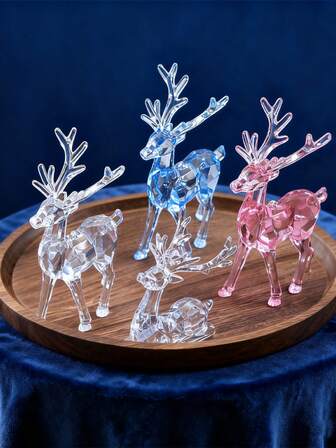 1 件白色透明驯鹿雕像装饰，适合家庭、办公室、圣诞派对氛围，优雅站立或坐着的鹿雕像桌面展示