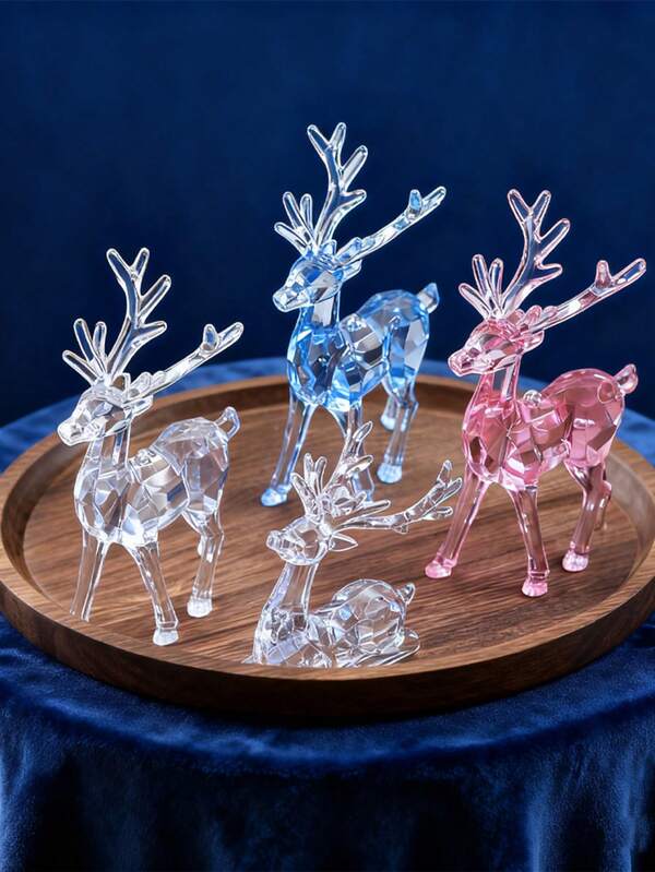 1pc White Transparent Reindeer Statue Decor, Suitable For Home, Office, Christmas Party Atmosphere, Elegant Standing Or Sitting Deer Figurine Desktop Display