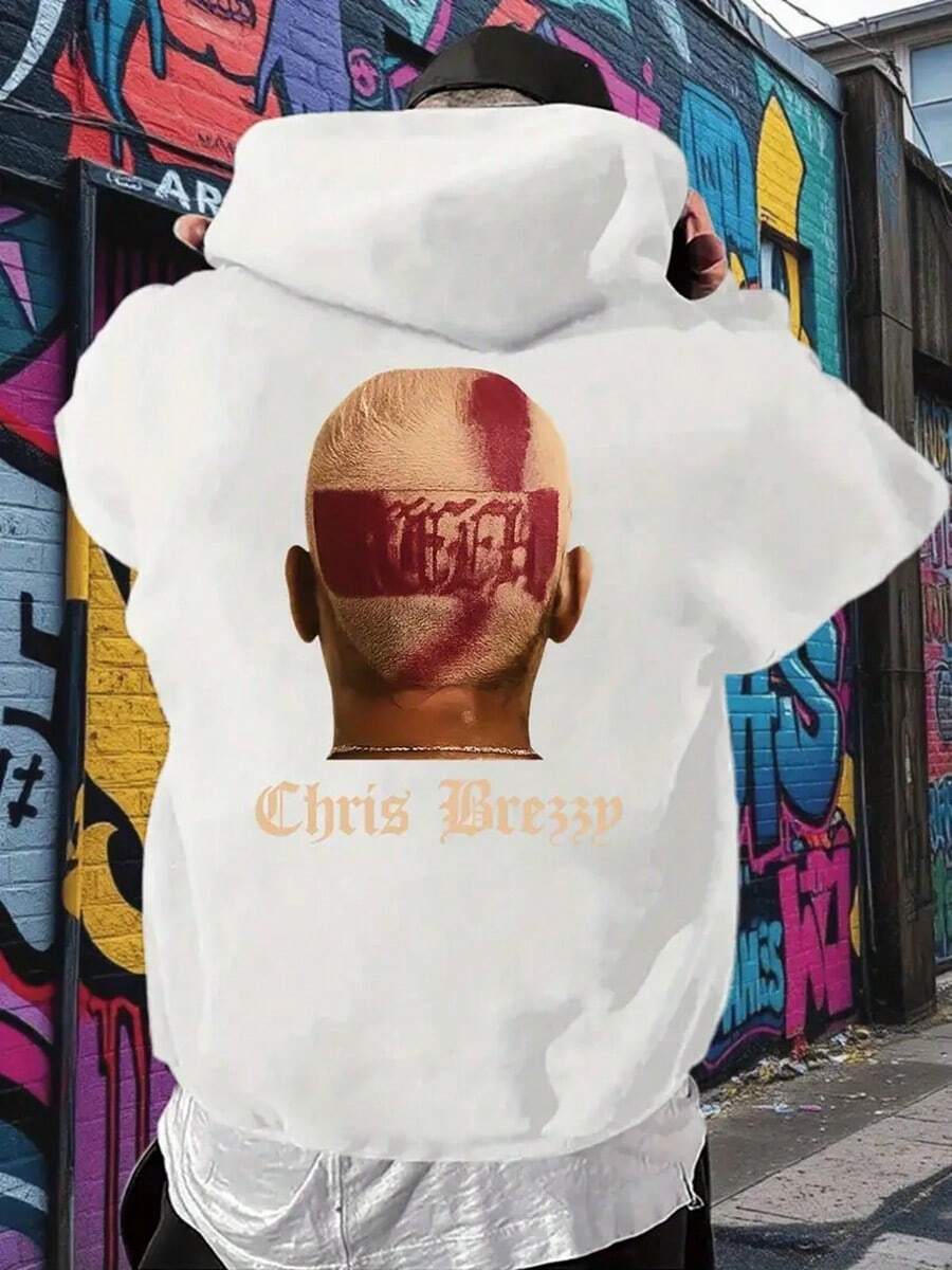 Hoodie Featuring A Band Graphic, Designed By Chris Brezzy, Stylish Men'S Pullover With Creative Back Print, Casual Y Style For Men, Suitable For Autumn And Winter,Fall Hoodies,Men's Fall Clothes,Street Wear,Halloween,Mens Hoodies,Y2k Clothes,Jesus Hoodie,Thanksgiving Day,Nightmare Before Christmas,Christmas - 白色 - 查看 1