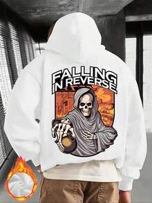 Men'S Hooded Sweatshirt - Falling In Reverse Graphic Pullover Hoodie With Hood, Loose Fit Long Sleeve Hoodie For Concerts, Gym, Everyday Streetwear,Fall Hoodies,Men's Fall Clothes,Street Wear,Halloween,Mens Hoodies,Y2k Clothes,Jesus Hoodie,Thanksgiving Day,Nightmare Before Christmas,Christmas - White - View 1