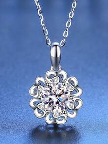 1pc S925 Sterling Silver 6.5mm/1.0ct Moissanite Luxury Personalized Pendant Necklace, Classic Necklace Gift For Women - Silver - View 1