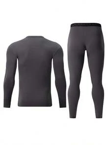 2pcs Men's Thermal Underwear Set, Autumn/Winter Long Johns Shirt + Pants Adult Crew Neck Thermal Clothing Set