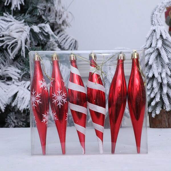 6pcs Red, Black & White Icicle Shaped Painted Ornaments, Suitable For Holiday Parties, Christmas Parties, Scene Decor, Holiday Decor, Home Decor, Party Favors, Room Decor, Window Decor, Bedroom Decor, Home Decoration, Fun Christmas Party Decorations, Merry Christmas, Happy New Year, Christmas Gifts, Christmas Decorations