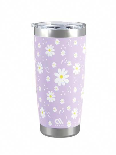 Taza de café de 590 ml para oficina, de acero inoxidable 304, con aislamiento al vacío y tapa, ideal para bebidas frías y calientes, ideal para viajes y exteriores, ideal para cumpleaños, Día de la Madre, San Valentín y Año Nuevo (Margarita morada).