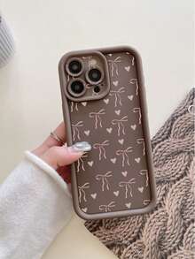 1 pieza Funda protectora para teléfono con diseño de corazón y lazo, con absorción de golpes, color marrón oscuro, compatible con iPhone 17/17Pro/17ProMax/17Air/11ProMax/12ProMax/13ProMax/14ProMax/15ProMax/16Plus/16ProMax, Galaxy A55/A15/S24Ultra - Marrón - Ver 5