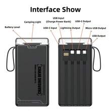 10000/20000mAh 5V3A Fast Charging Multifunctional Power Bank With Flashlight, Ultra-Bright LED Camping Light, Rechargeable Portable Mobile Phone Charger, Built-In 4 Cables, USB-C Input & Output, Outdoor Travel Must Have Battery Packs,Give A Gift/Present.Travel, Going Out, Going To School, Going To Work And Going Out Are Necessary.Outdoor - 黑色 - 查看 7