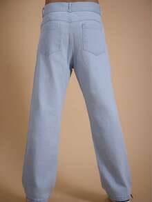 Calça Jeans Masculina Balao Wide Leg Reta  Azul Claro Estilo Streetwear Casual 38 ao 48 - Lavagem clara - Visão 6