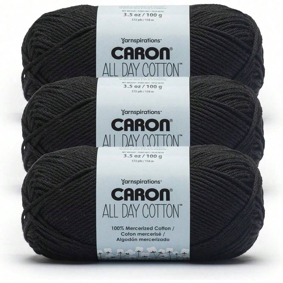 Premium Mercerized Cotton Yarn 3 Pack 173 Yards Each Soft Durable Knitting Crochet Thread Country Blue Color Quick-Dyeing Beginner Expert Use Scarves Blankets Home Decor Craft Projects - 黑色 - 查看 1